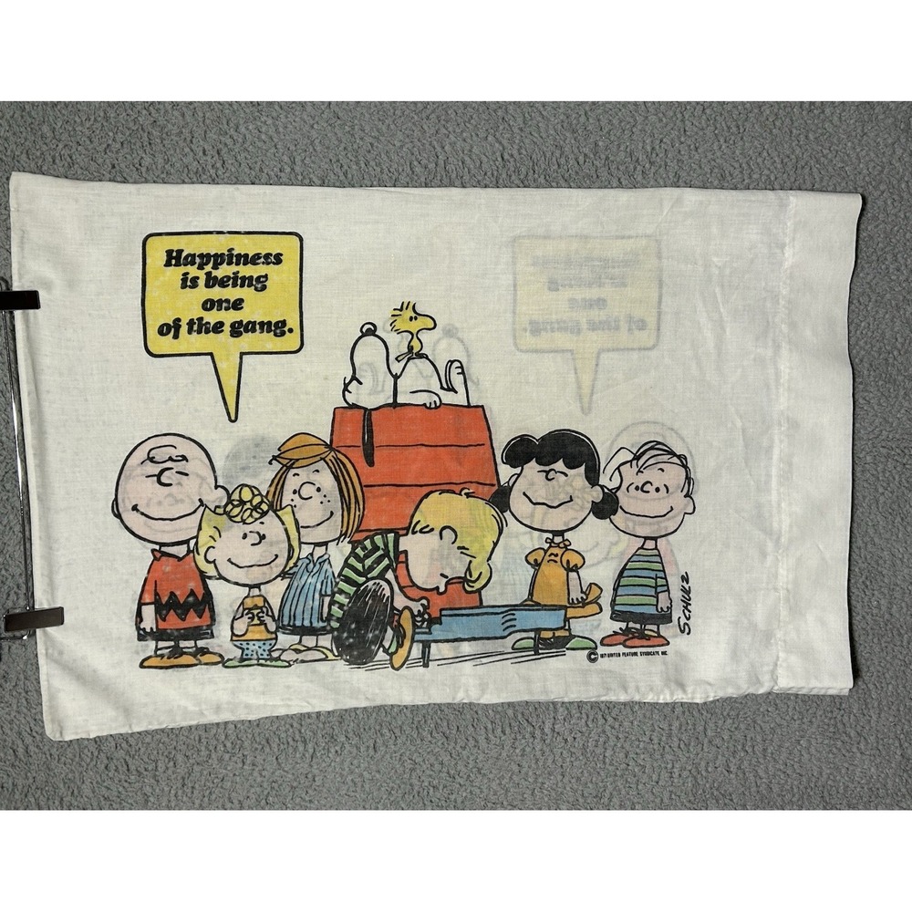 Vtg 1971 Charlie Brown Peanuts Happiness..One Of The Gang Pillow Case Muslin 1x